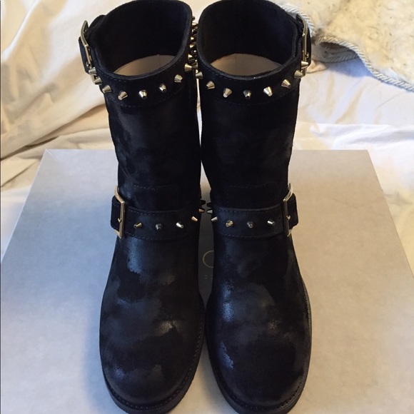 Jimmy Choo Gold Studded Biker Boots - Picture 2 of 8