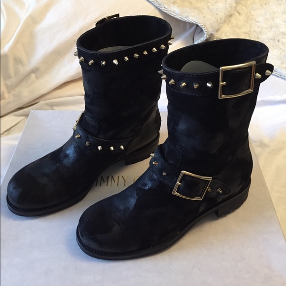 Jimmy Choo Gold Studded Biker Boots - Picture 3 of 8