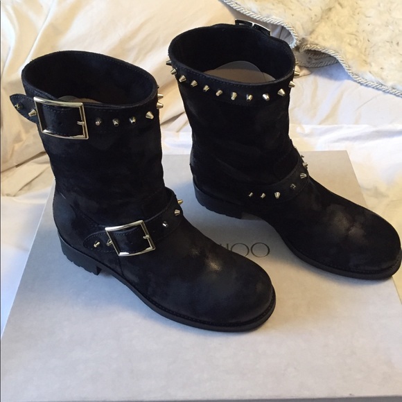 Jimmy Choo Gold Studded Biker Boots - Picture 4 of 8