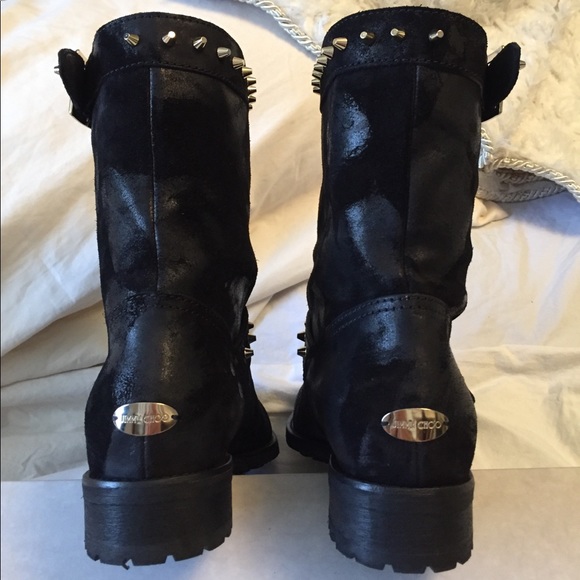 Jimmy Choo Gold Studded Biker Boots - Picture 5 of 8