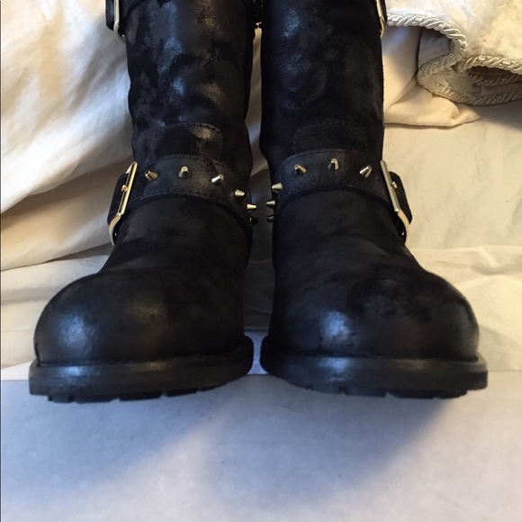 Jimmy Choo Gold Studded Biker Boots - Picture 7 of 8