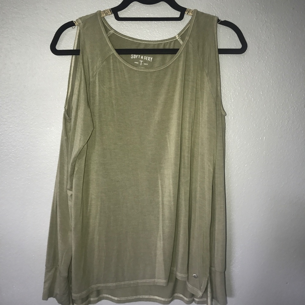 Green cold shoulder shirt from American Eagle