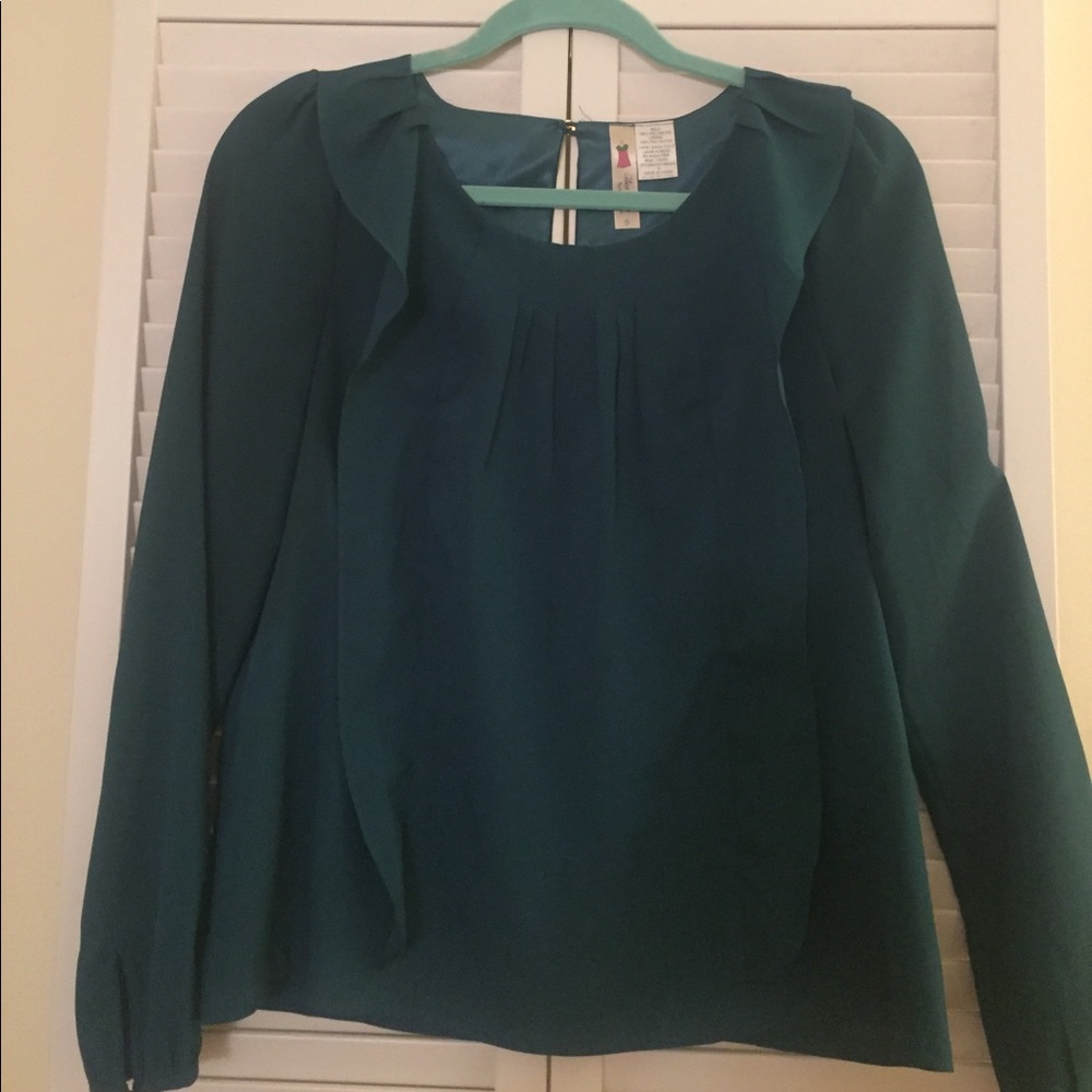 Teal long-sleeved blouse