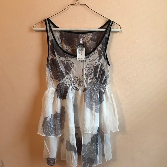 NWT Sheer Floral Ruffled Tank - Picture 1 of 4