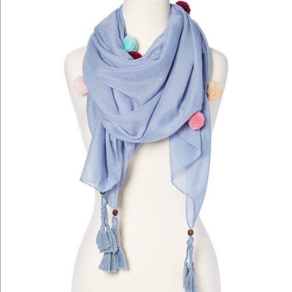 Blue Pom-Pom scarf