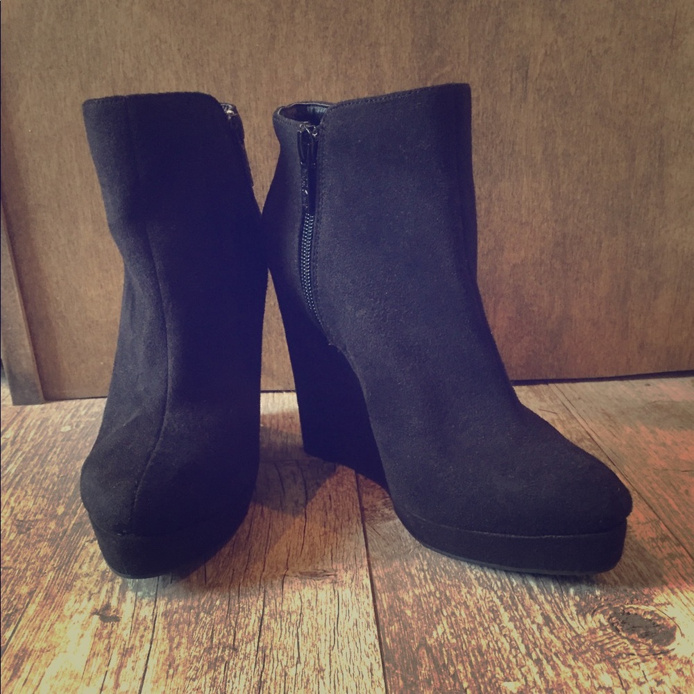 Black Suede Wedge Booties
