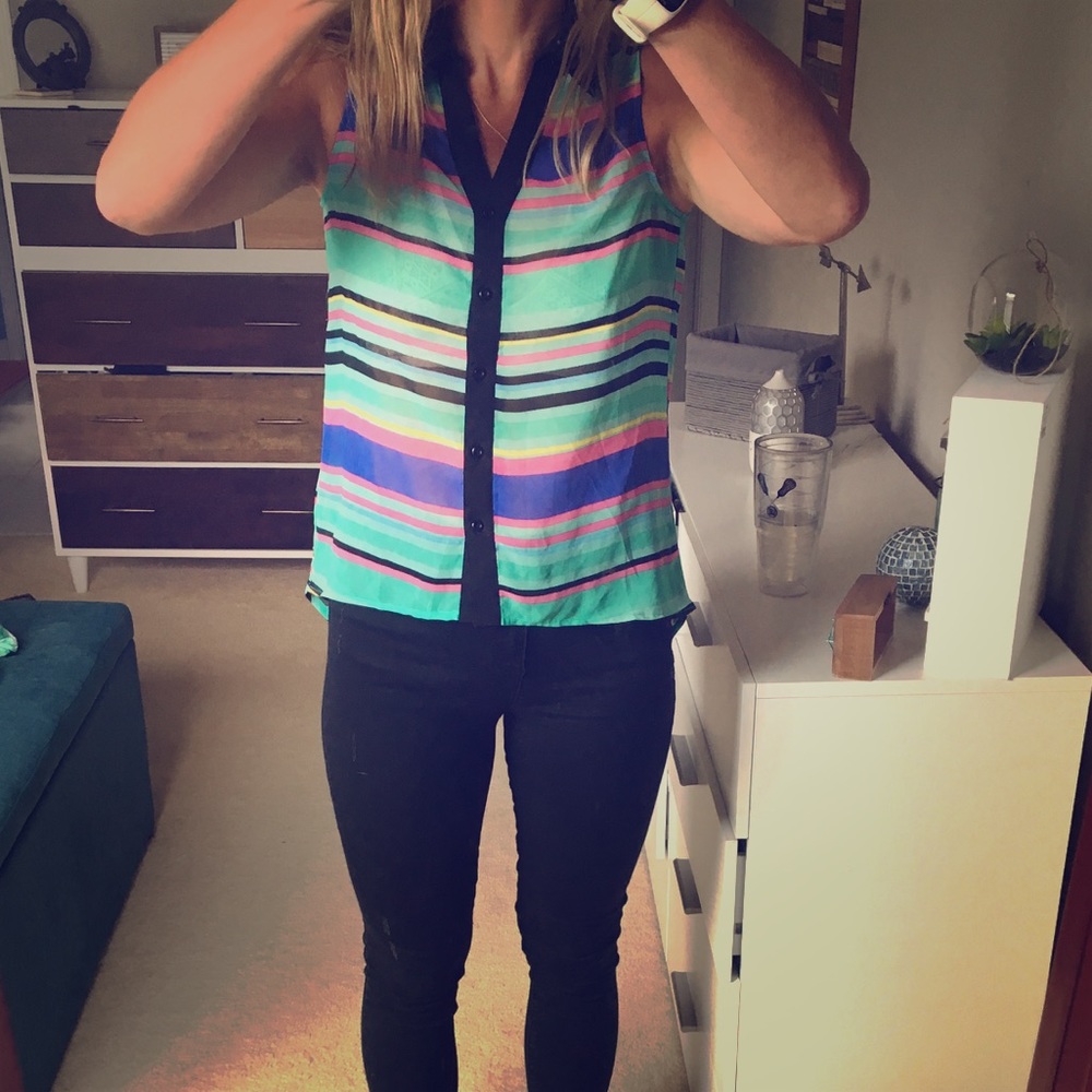 Slightly sheer short to long tank button up