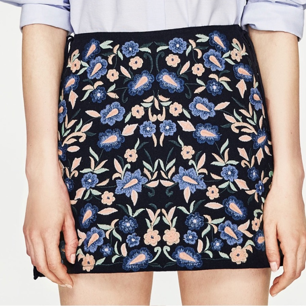 ISO Embroidered Floral Blue Zara Skirt
