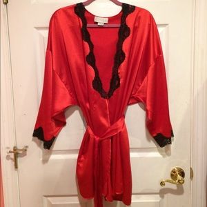 red & black satin and lace robe