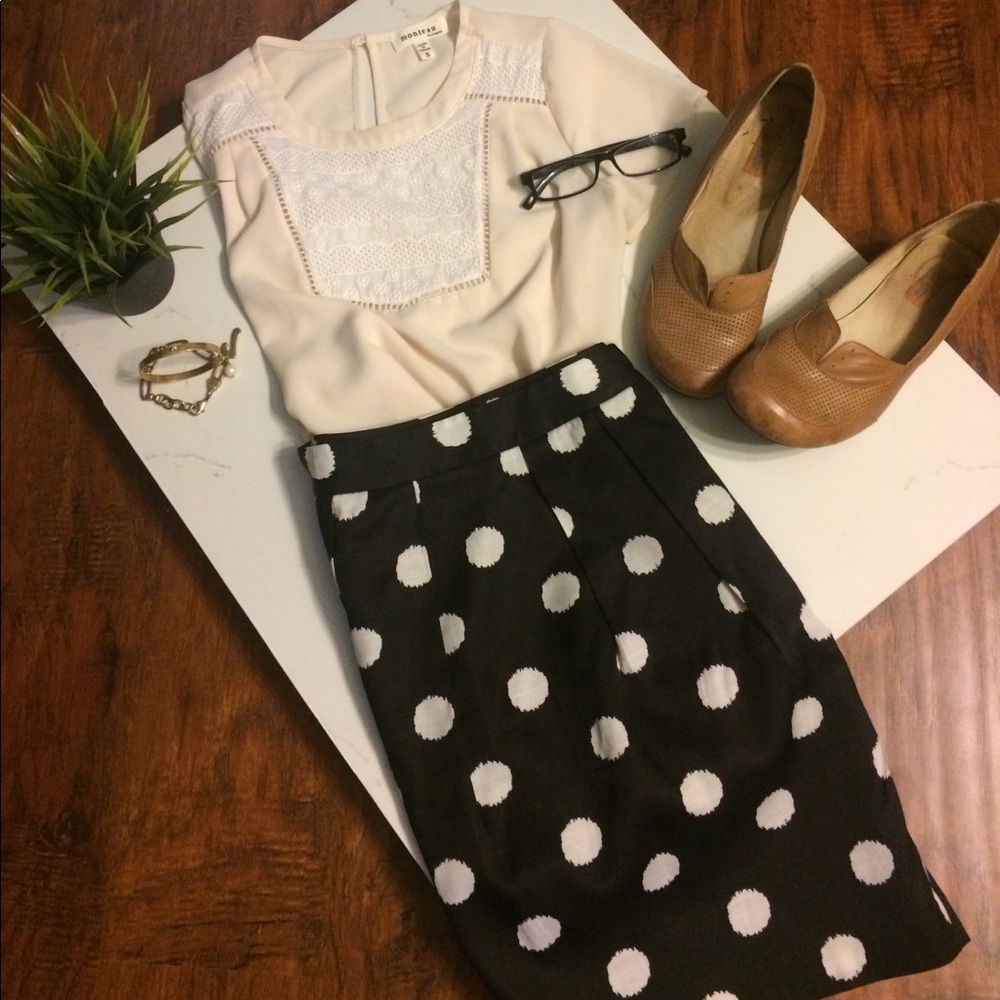 Ann Taylor LOFT Silky Pencil Skirt w/ White Dots
