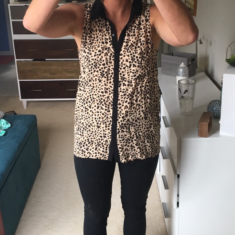 Leopard pattern button up tank