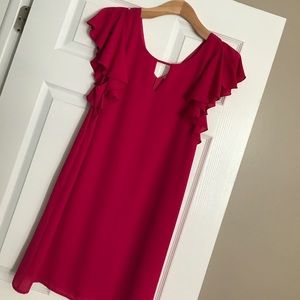 Hot pink ruffle sleeve shift dress