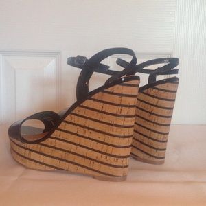 Black patent cork wedge