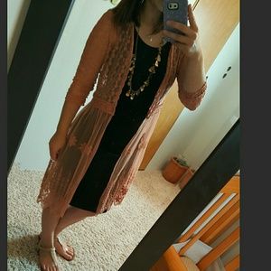 knee length peach sheer cardigan
