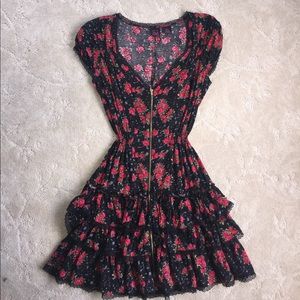 Material Girl Frontal Zipper Floral Pinup Dress