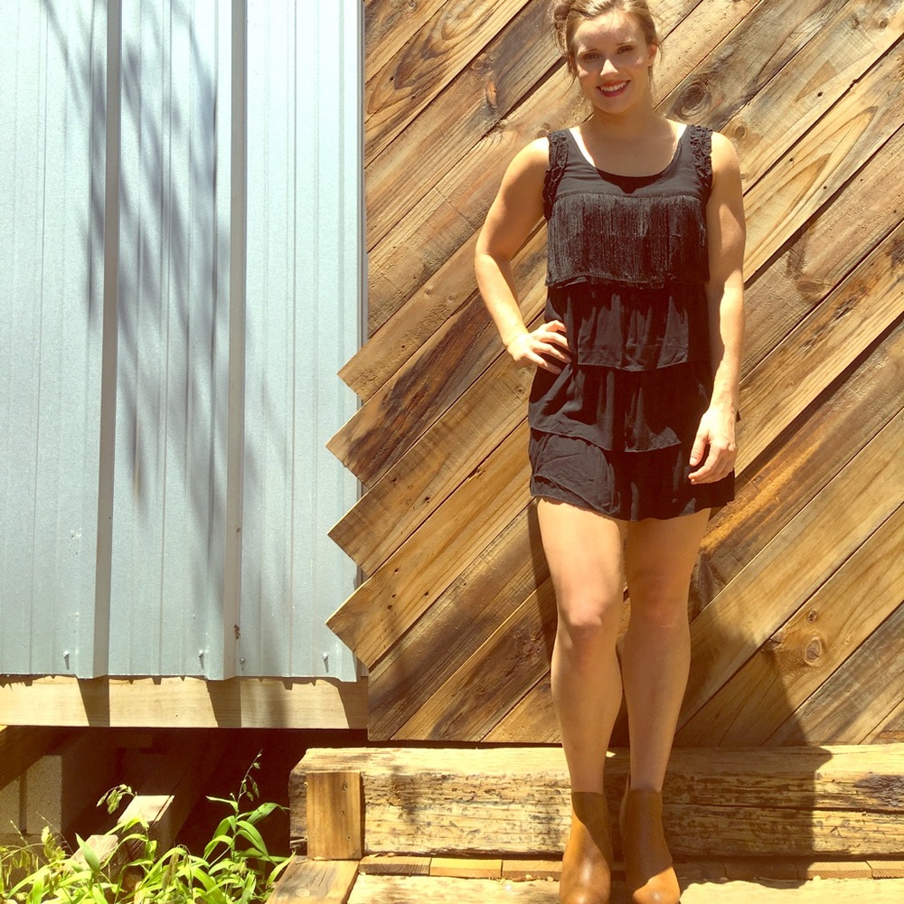 Black flapper styled ruffle dress