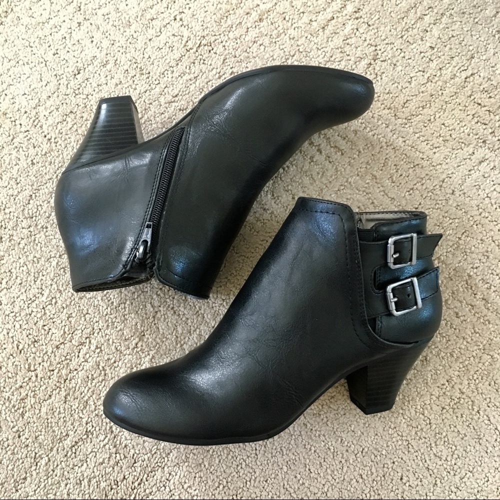 Double Buckle Leather Booties