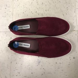 Maroon velvet Steve Madden slip on shoes