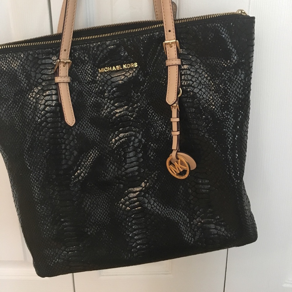 Michael Kors black snakeskin tote