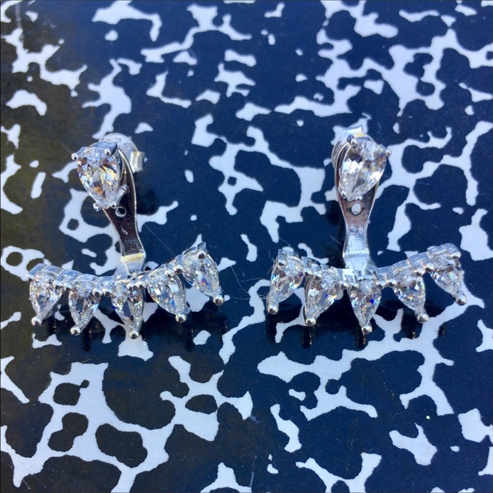 NEW Sterling Silver Clear Crystal Earring Jackets