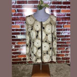 SIGRID OLSEN BROWN FLORAL BUTTON-DOWN SWEATER