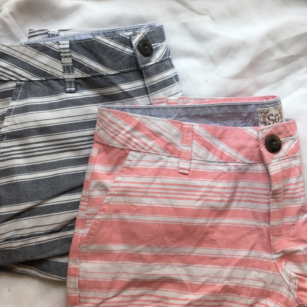 Pink & Gray Striped Shorts