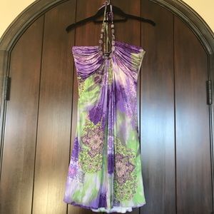 Purple and Green print silk Sky dress.