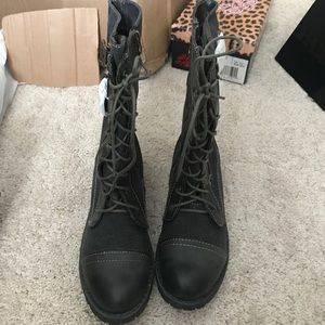 Gray lace up boots