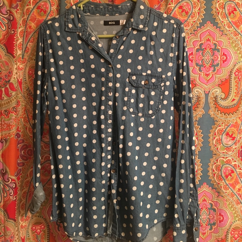 Chambray polka dot button down
