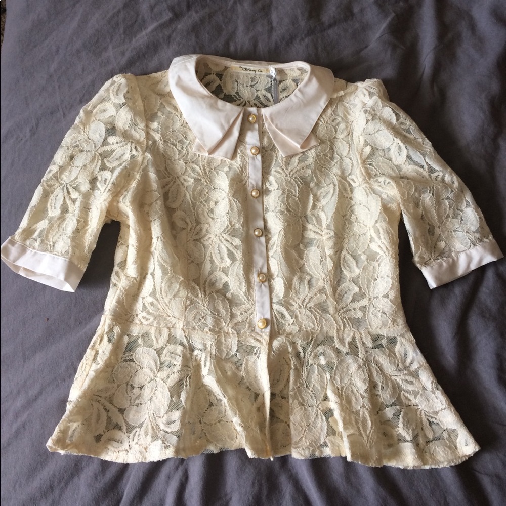Semi sheer peplum lace blouse