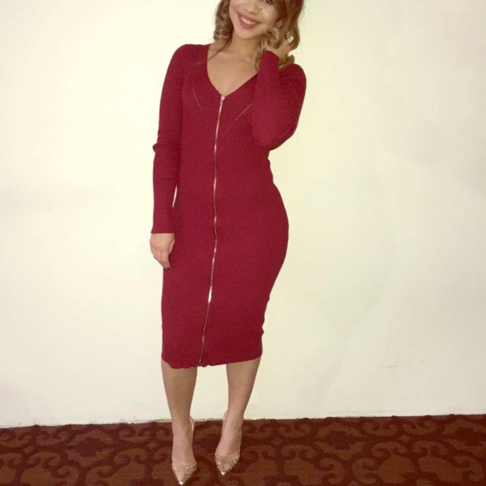 Burgundy knit midi dress