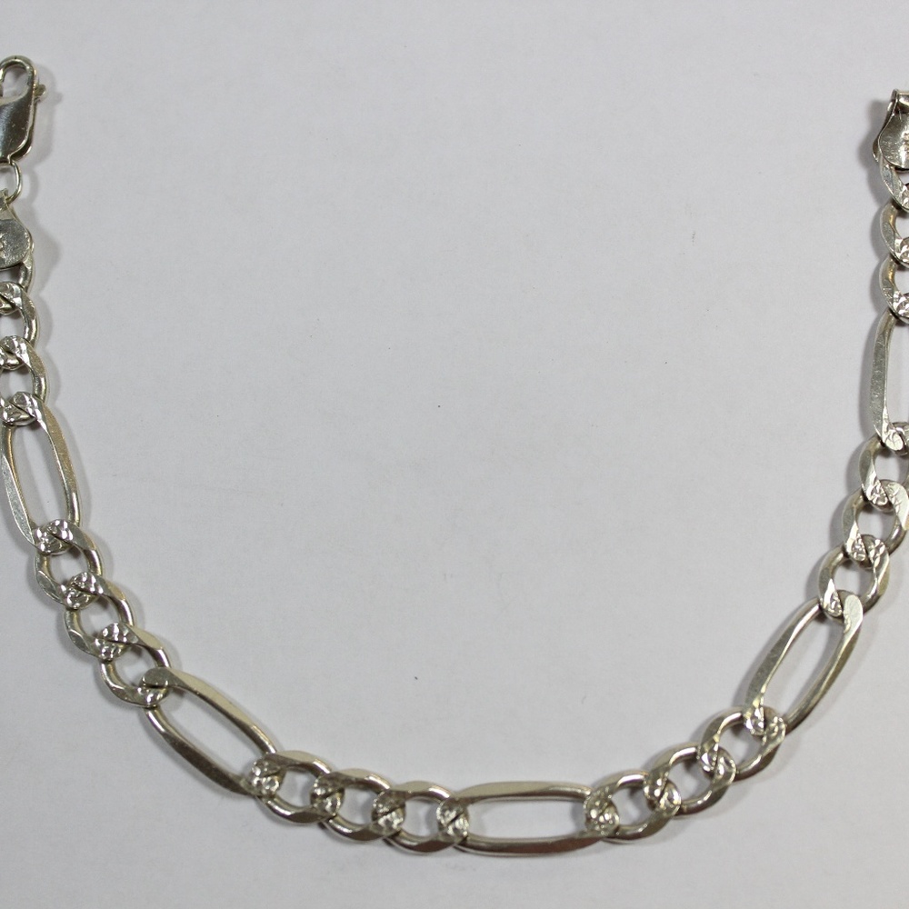 .925 Sterling Silver Men's Figaro Link Bracelet