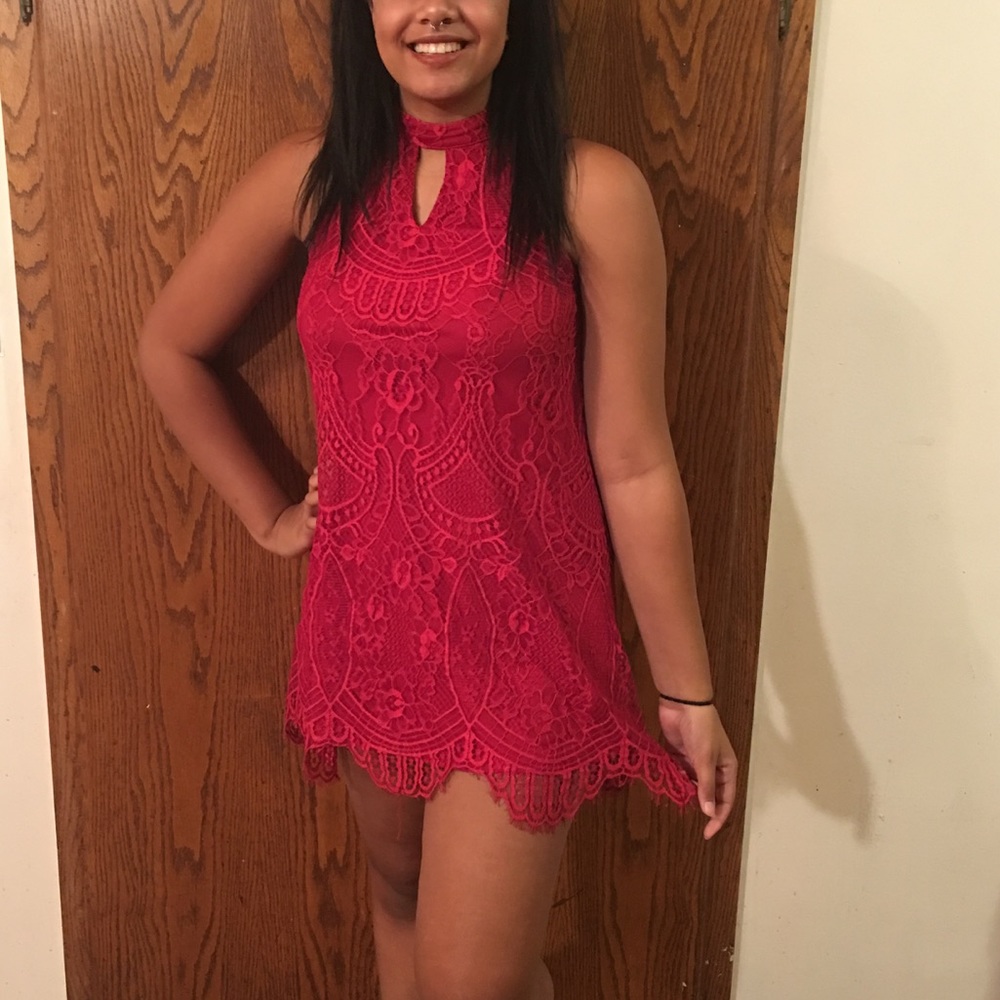 cute red lace mini dress