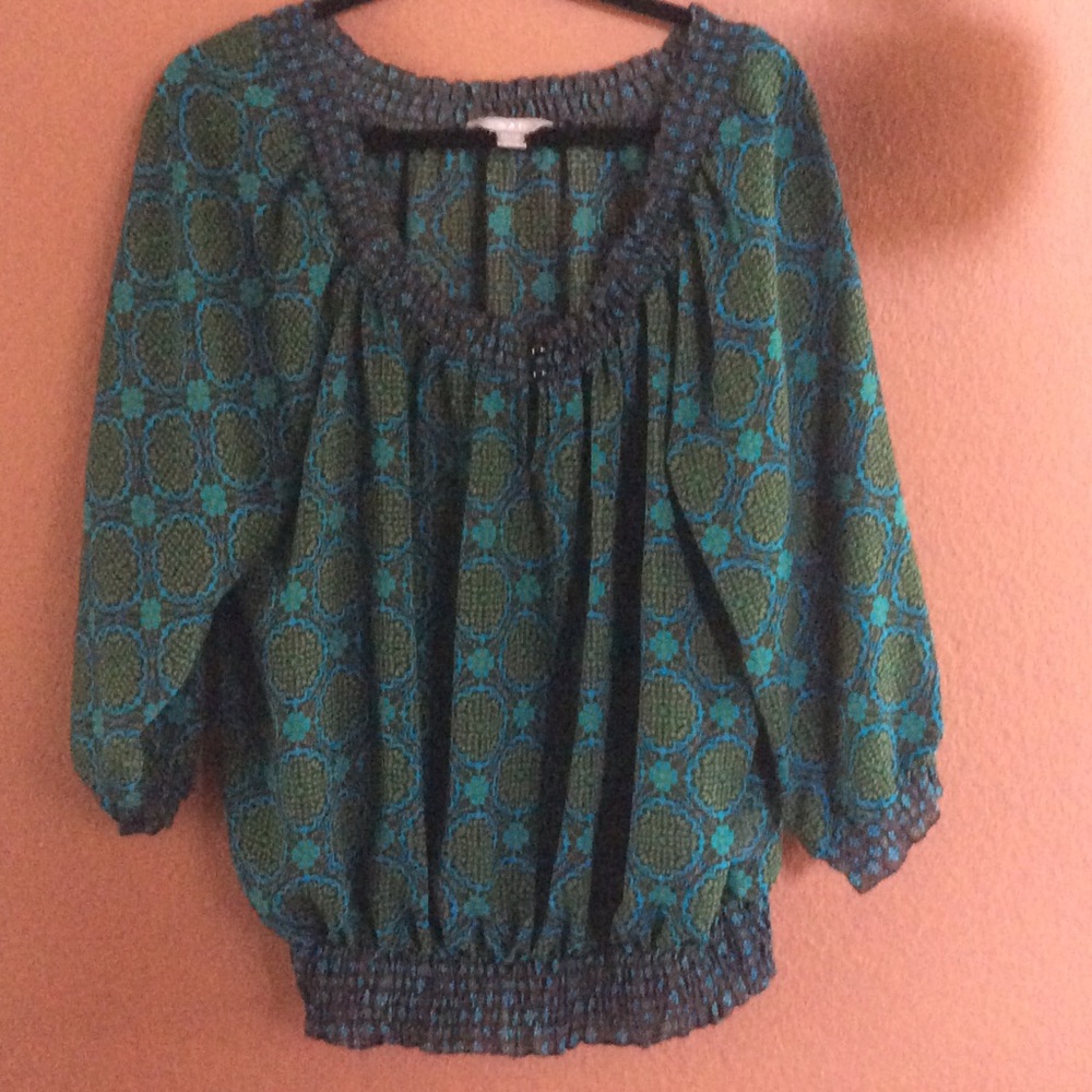 White Star brown,turquoise, and blue blouse