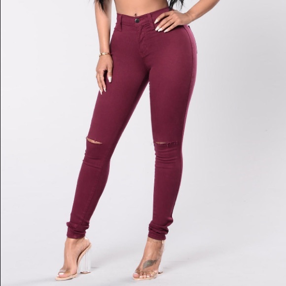 Fashion Nova Denim - Fashion Nova Burgundy Canopy Jeans