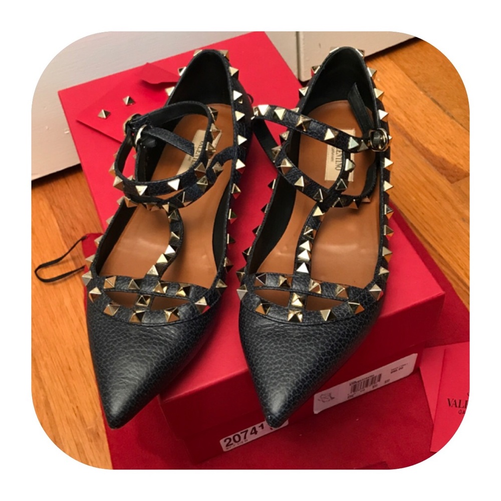 Valentino Rockstud Embellished Ankle-Strap Flat