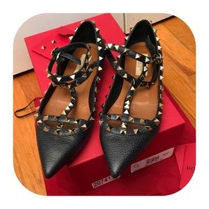 Valentino Rockstud Embellished Ankle-Strap Flat