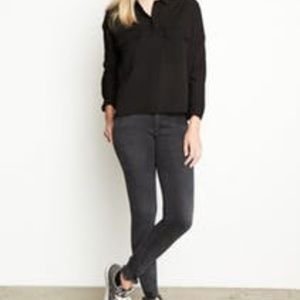 Black Button Up Polyester Blouse