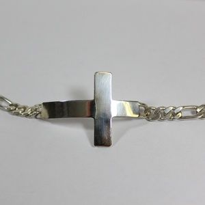 .925 Sterling Silver Men's Cross Bracelet