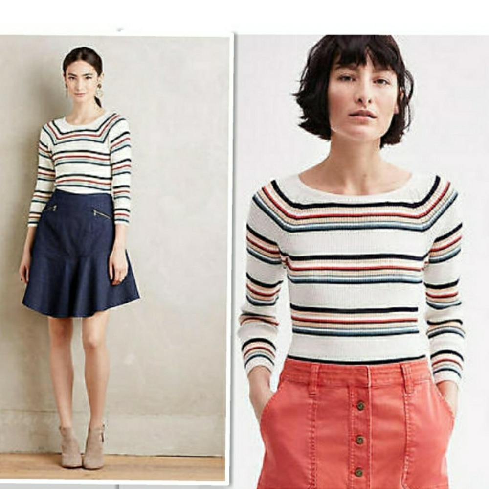 Anthropologie Moth Piper Striped Pullover Sweater
