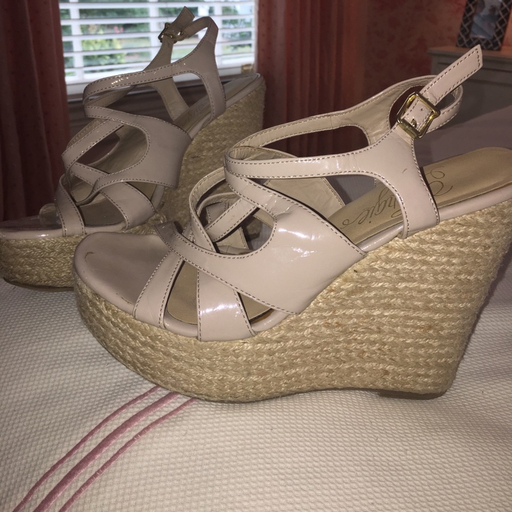 Nude strappy wedges