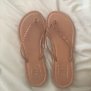 all brown , braided flip flops