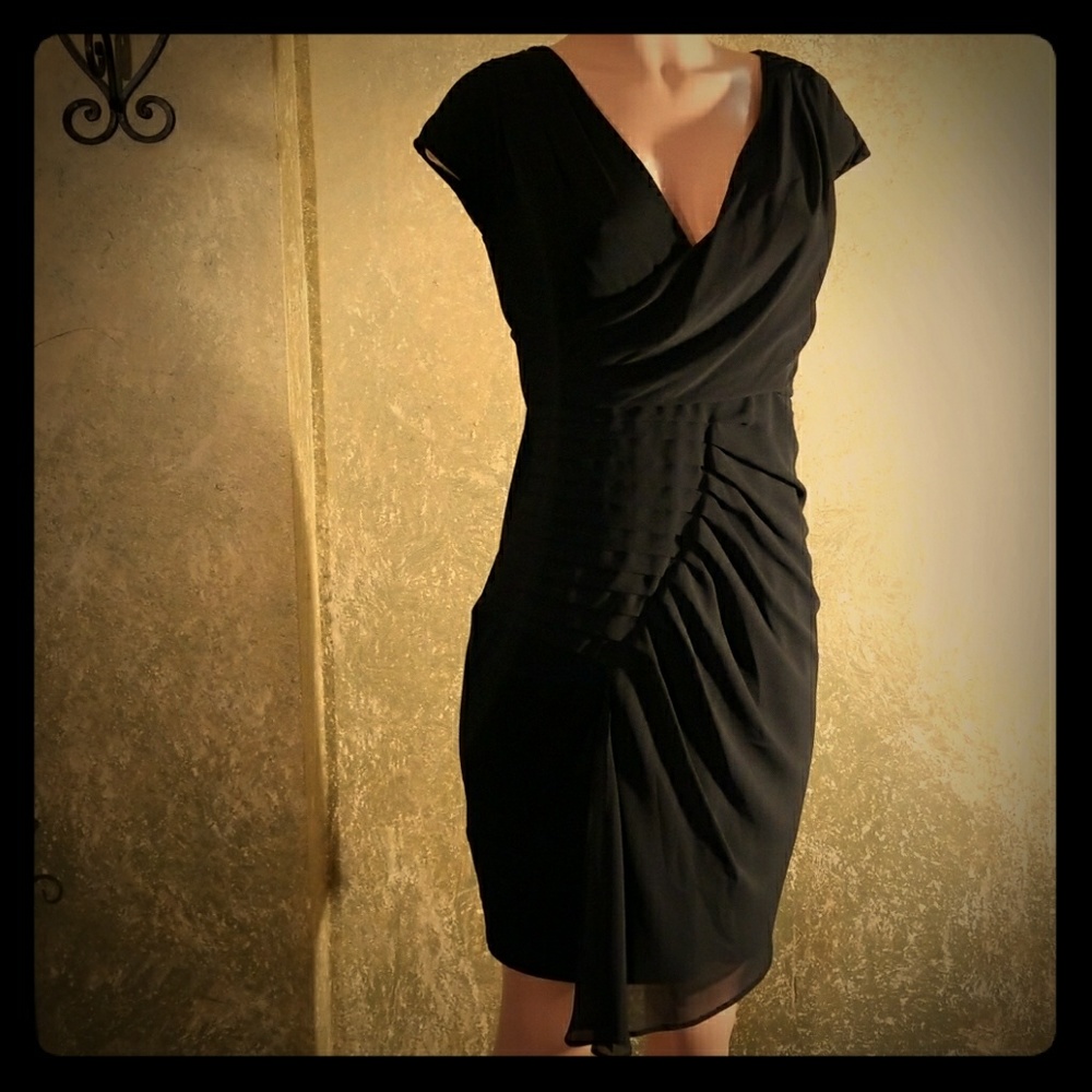 EUC Black Faux Wrap Dress with Asymmetrical Hem