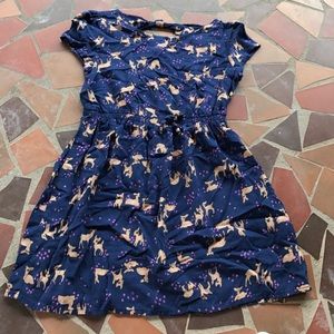 Navy blue deer print girls dress