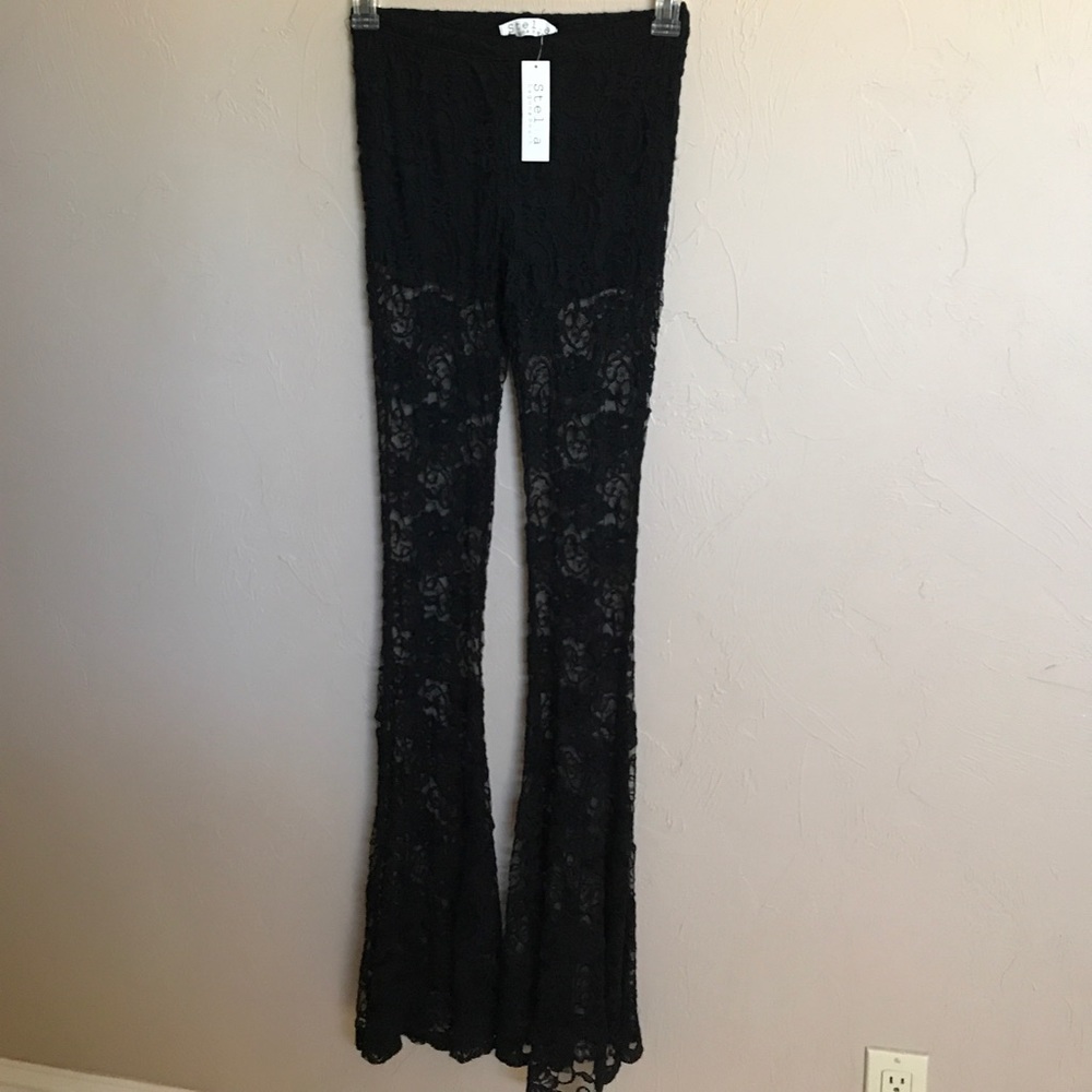 Stella Laguna Beach black lace wide leg pants