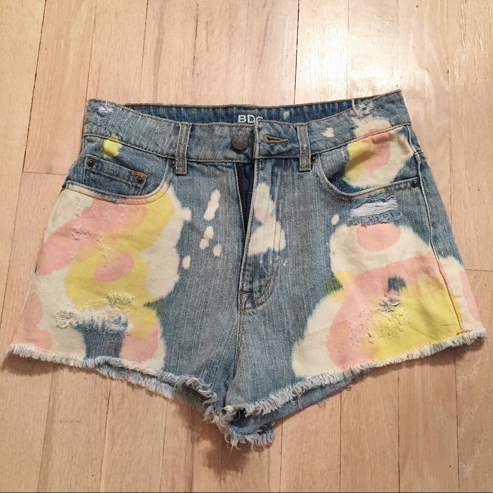 brand new BDG tie-dye denim high-waist shorts
