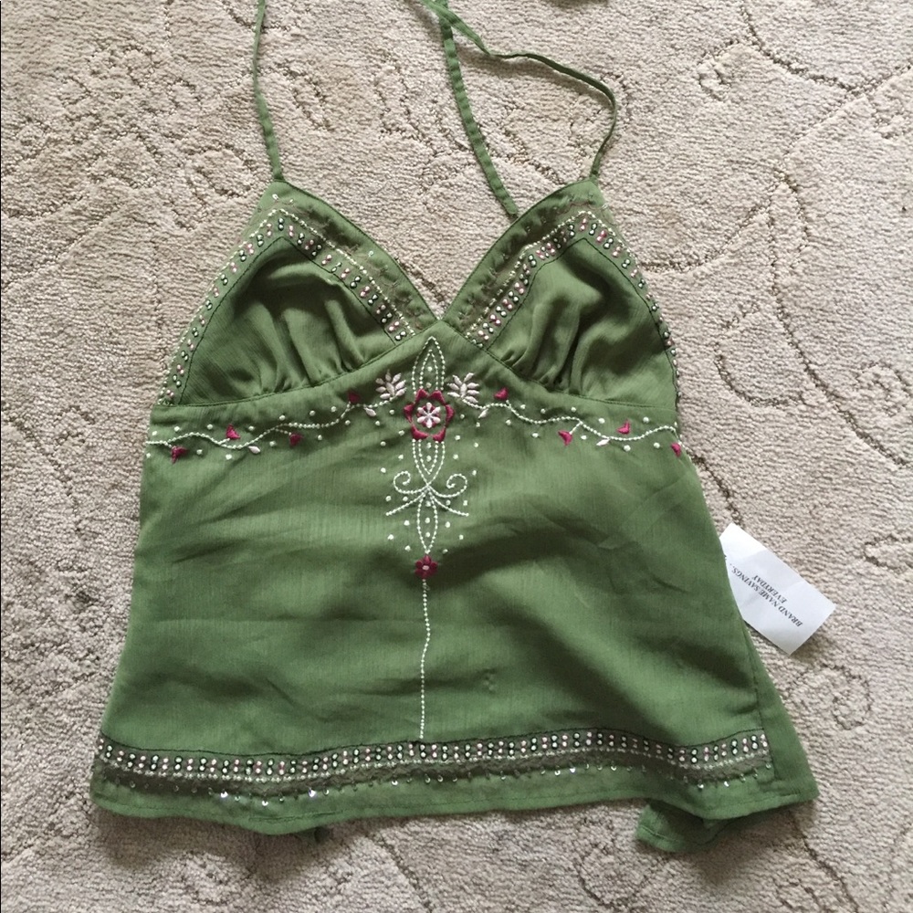 Army green tie up halter top