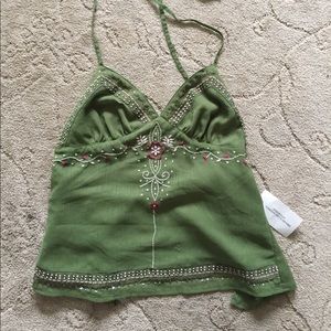 Army green tie up halter top