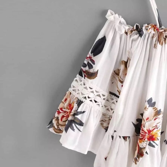 Up to XXL! Sexy Off shoulder Floral crop top - Picture 3 of 8