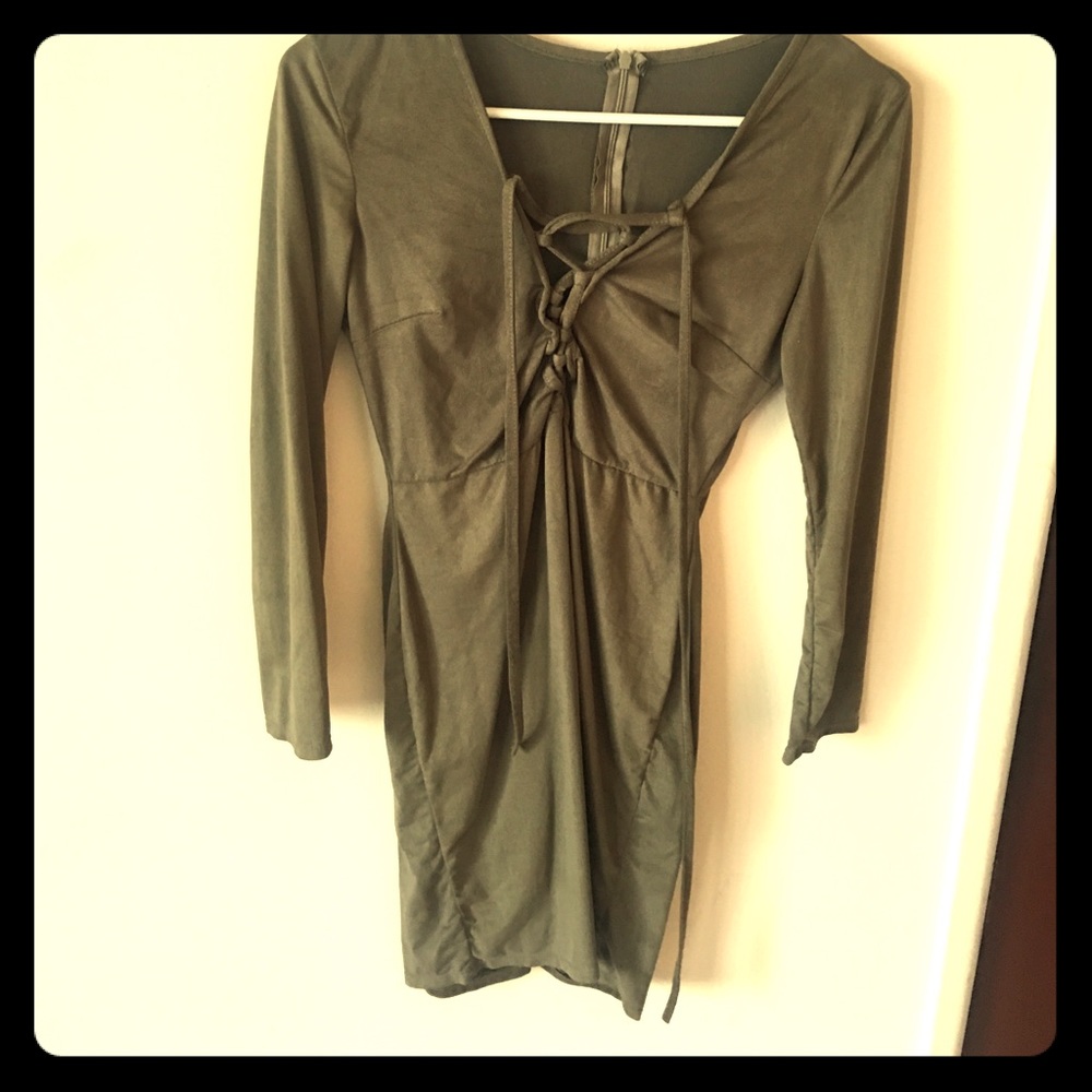 Lace up olive green dress
